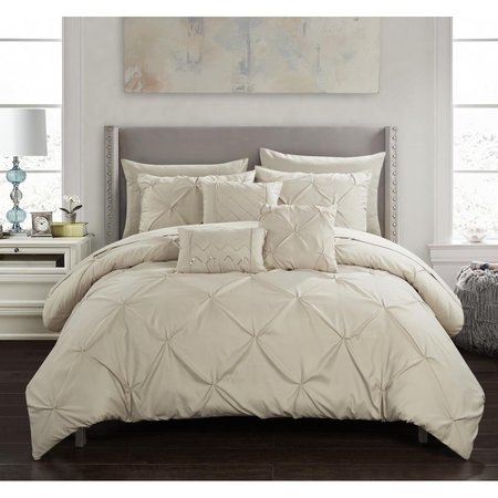 FIXTURESFIRST Queen Size Zita Comforter Bed Set, Taupe - 10 Piece FI2541843